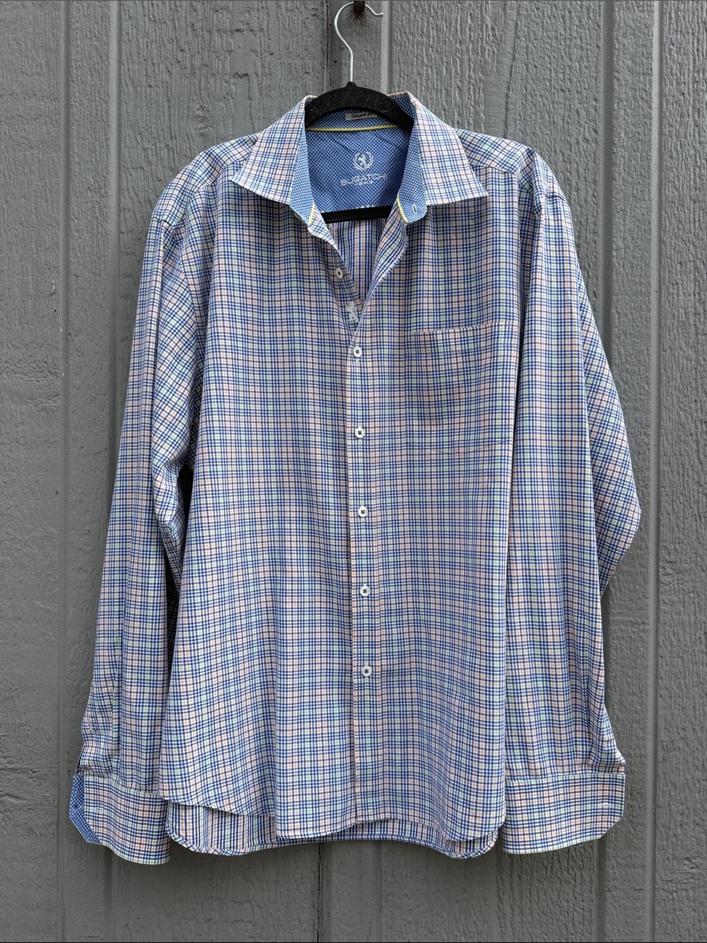 Bugatchi Blue and White Plaid Button-Down Shirt Size: